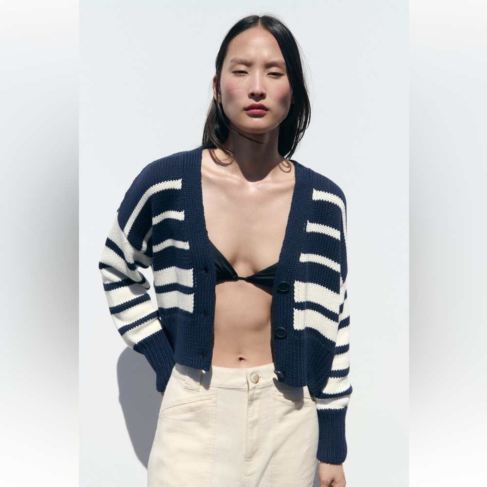Zara STRIPED KNIT CARDIGAN. Striped. Size S. New with Tags.